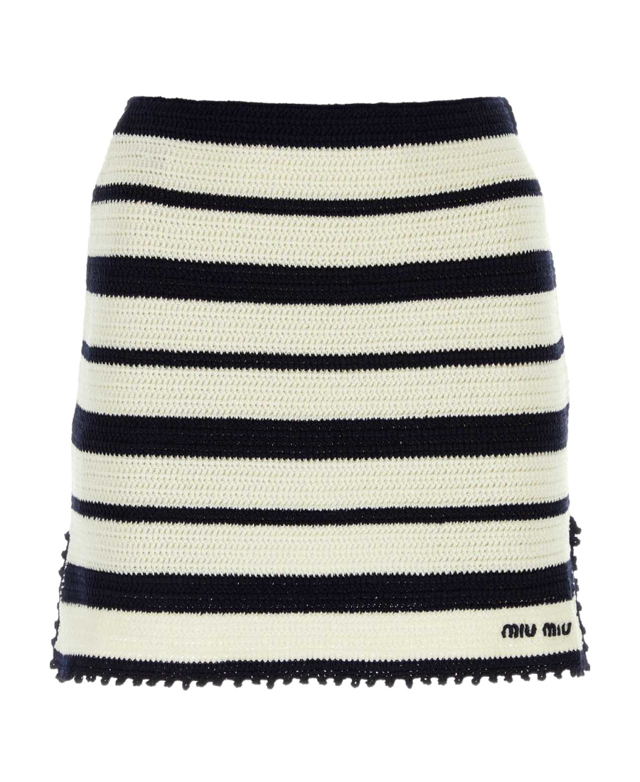 Miu Miu Striped Knitted Skirt In White