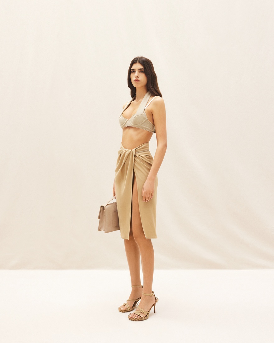 Shop Jacquemus Bodri Gathered Midi Skirt In Nude