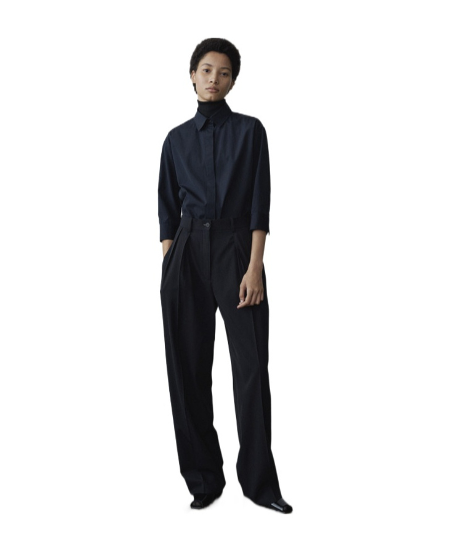 The Row Logo Low-waisted Dress Pants In Black