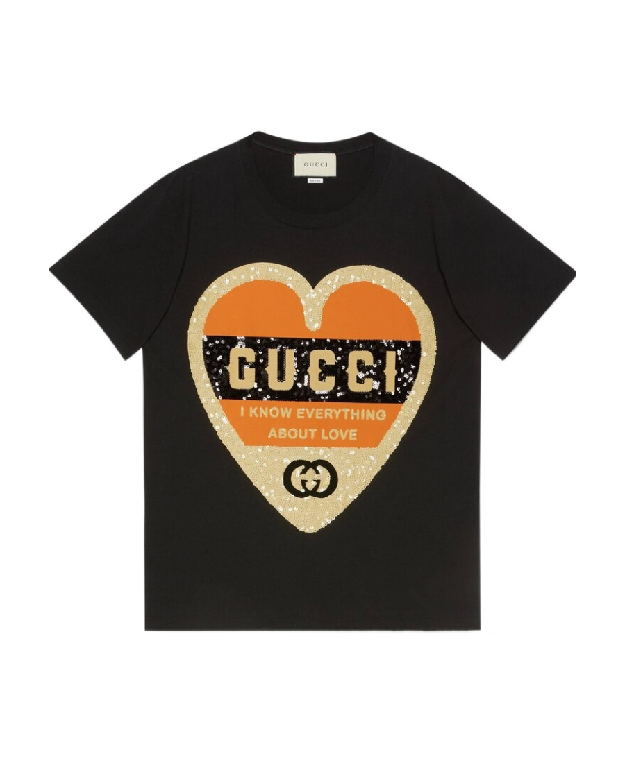 Gucci Love-print Sequinned T-shirt In Black