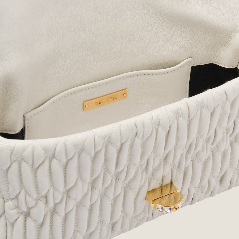 Miu Miu Miu Crystal Matelassé Shoulder Bag In Nude