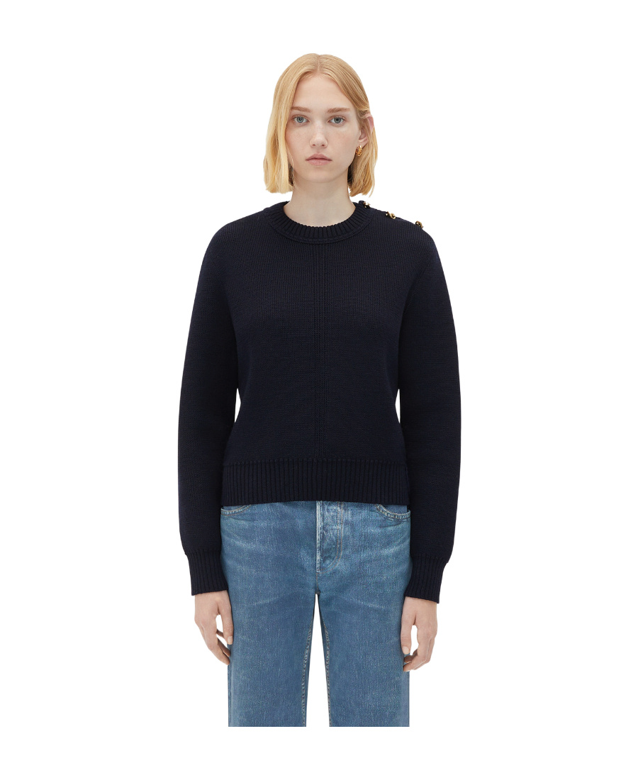 Bottega Veneta Round Neck Woolen Sweater In Black