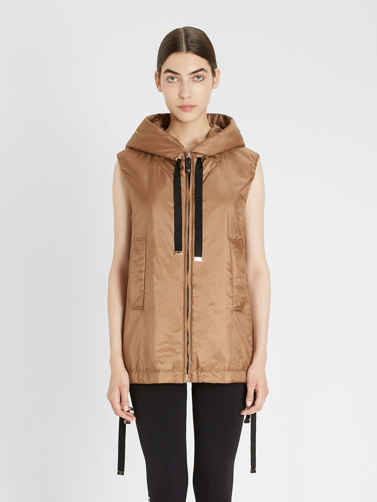 Max Mara Short Hooded Vest In Nude
