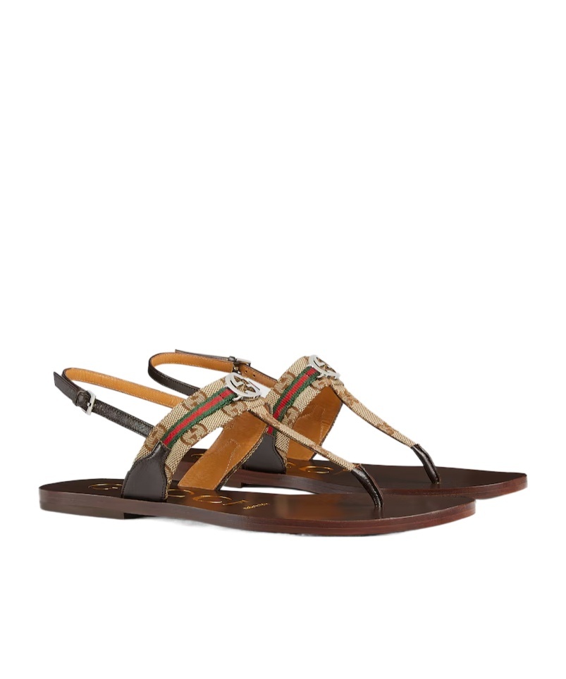 Gucci Kika Gg Flat Thong Slingback Sandals In Brown