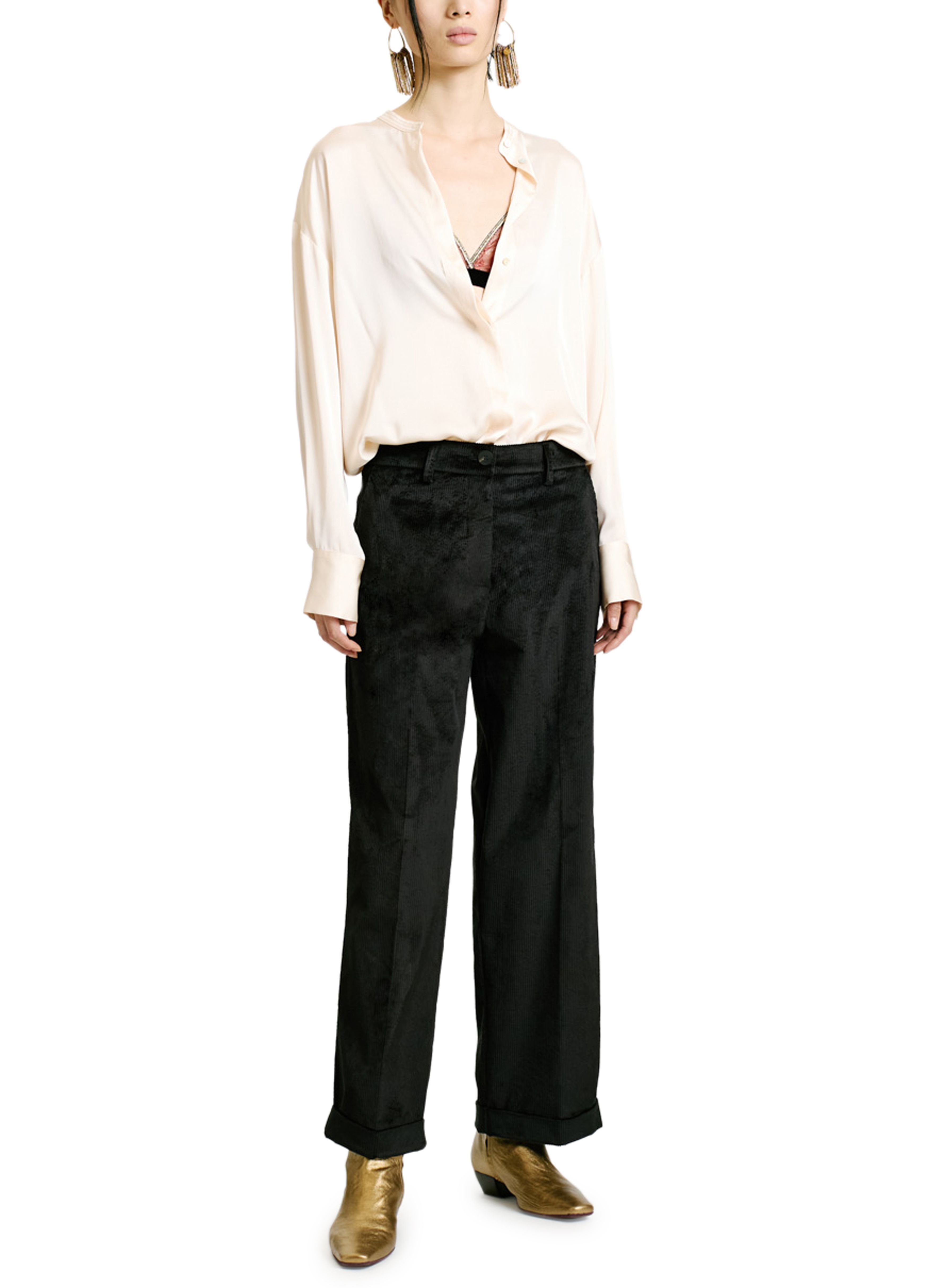 Momoní Dango Pants In Stretch Corduroy In Black