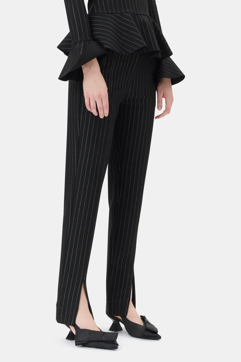 Ganni Striped Mid-rise Trousers In Black