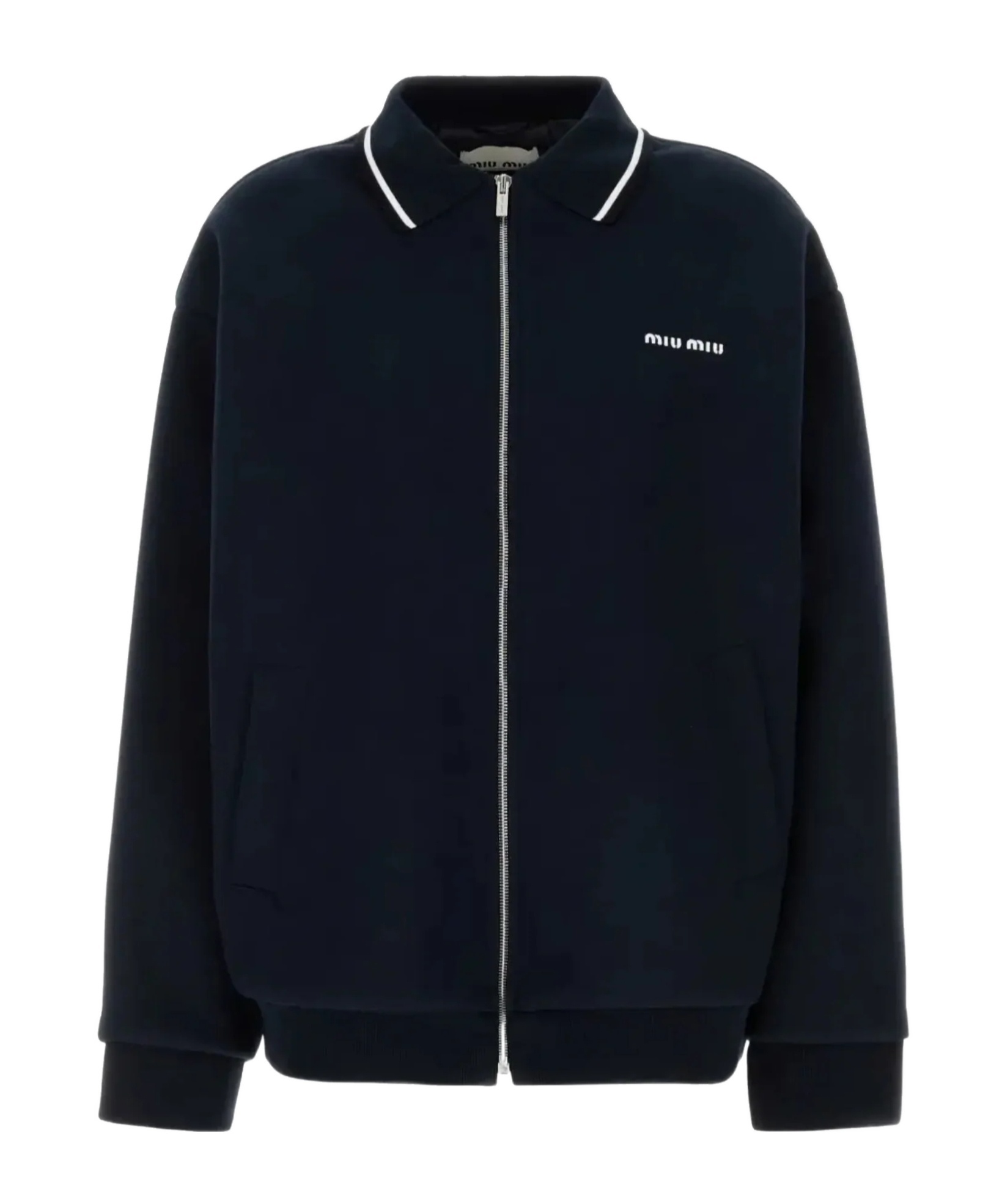 Miu Miu Piquet Jacket With Ribbed Cuffs And Hem In Blue