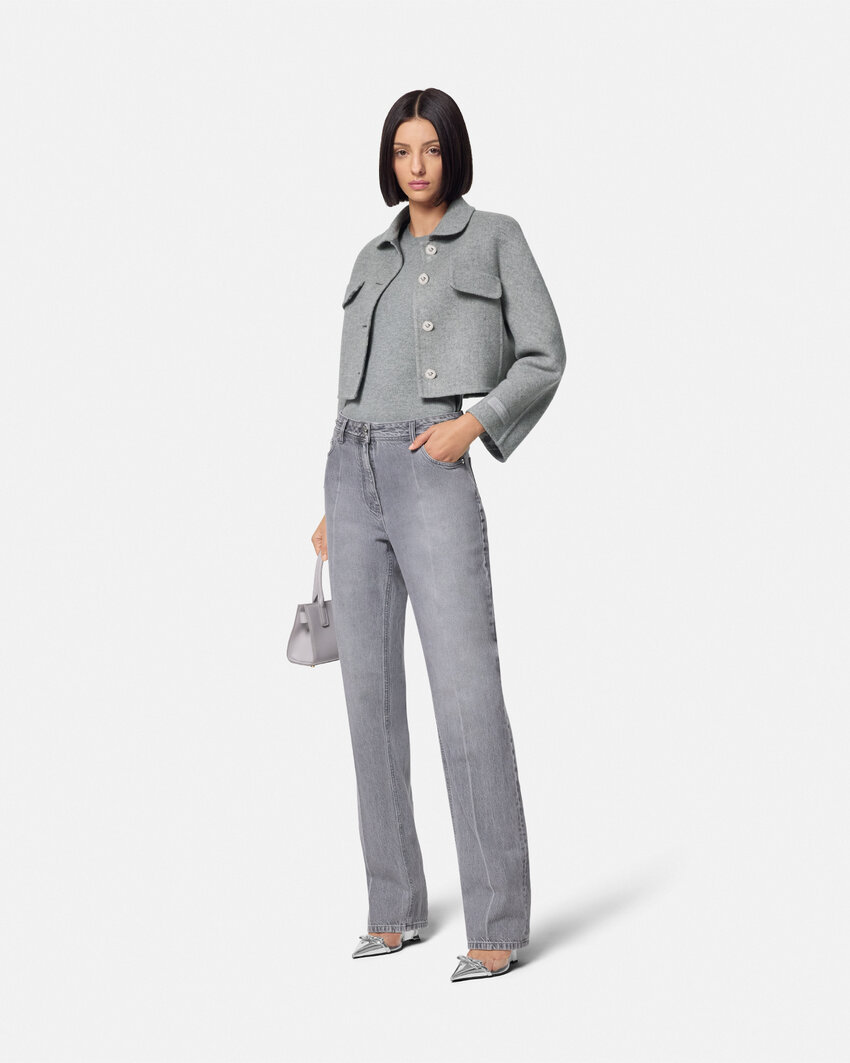 Versace Melange Grey Wool Blend Sweater In Gray