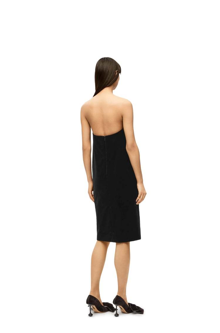 Loewe Strapless Cotton-blend Velvet Midi Dress In Black
