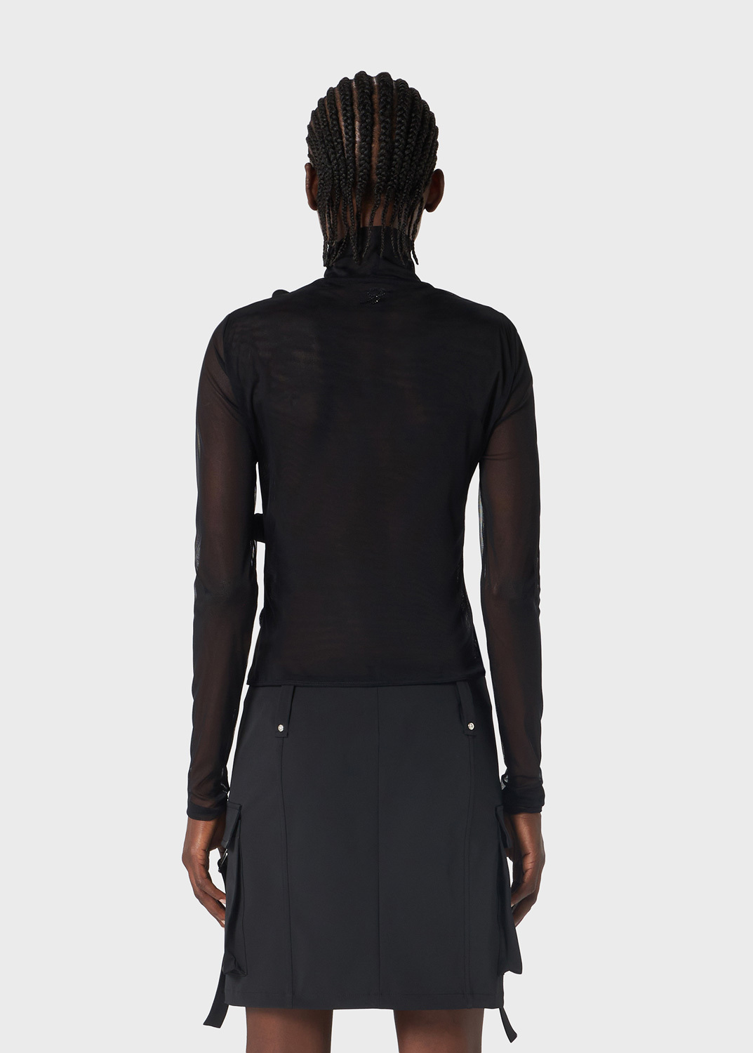 Shop Blumarine Floral-appliqué Long-sleeve Mesh Top In Black