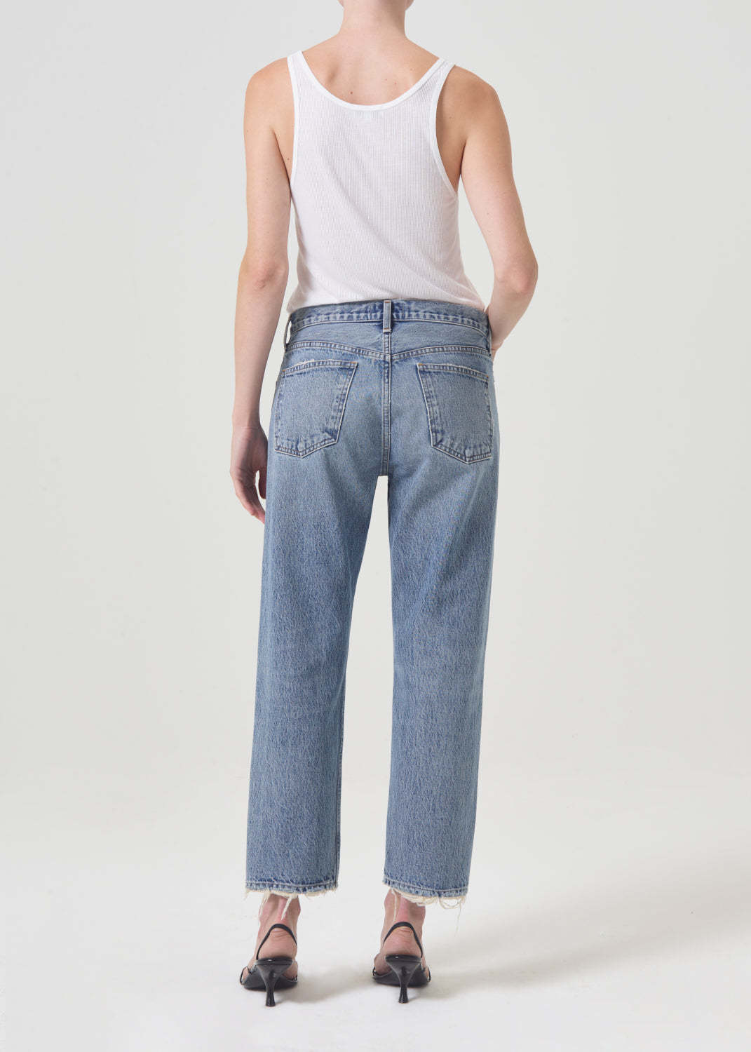 Agolde Parker Mid-rise Distressed Cropped Jeans In Blue
