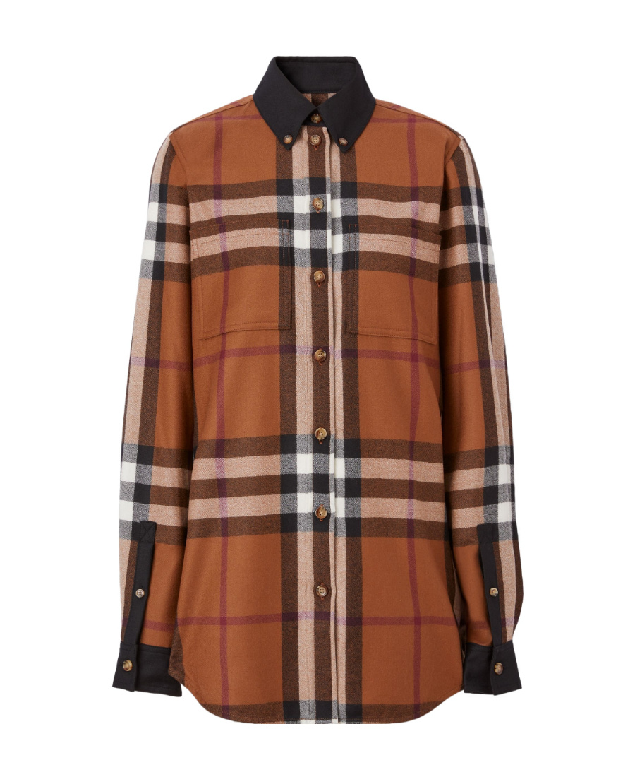 Shop Burberry Contrast-trim Checked Shirt In Brown