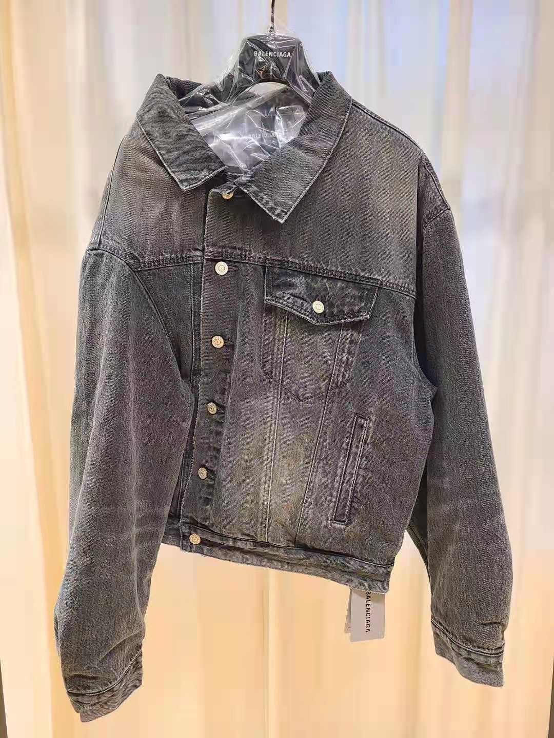Balenciaga Lapel Button Denim Jacket In Gray