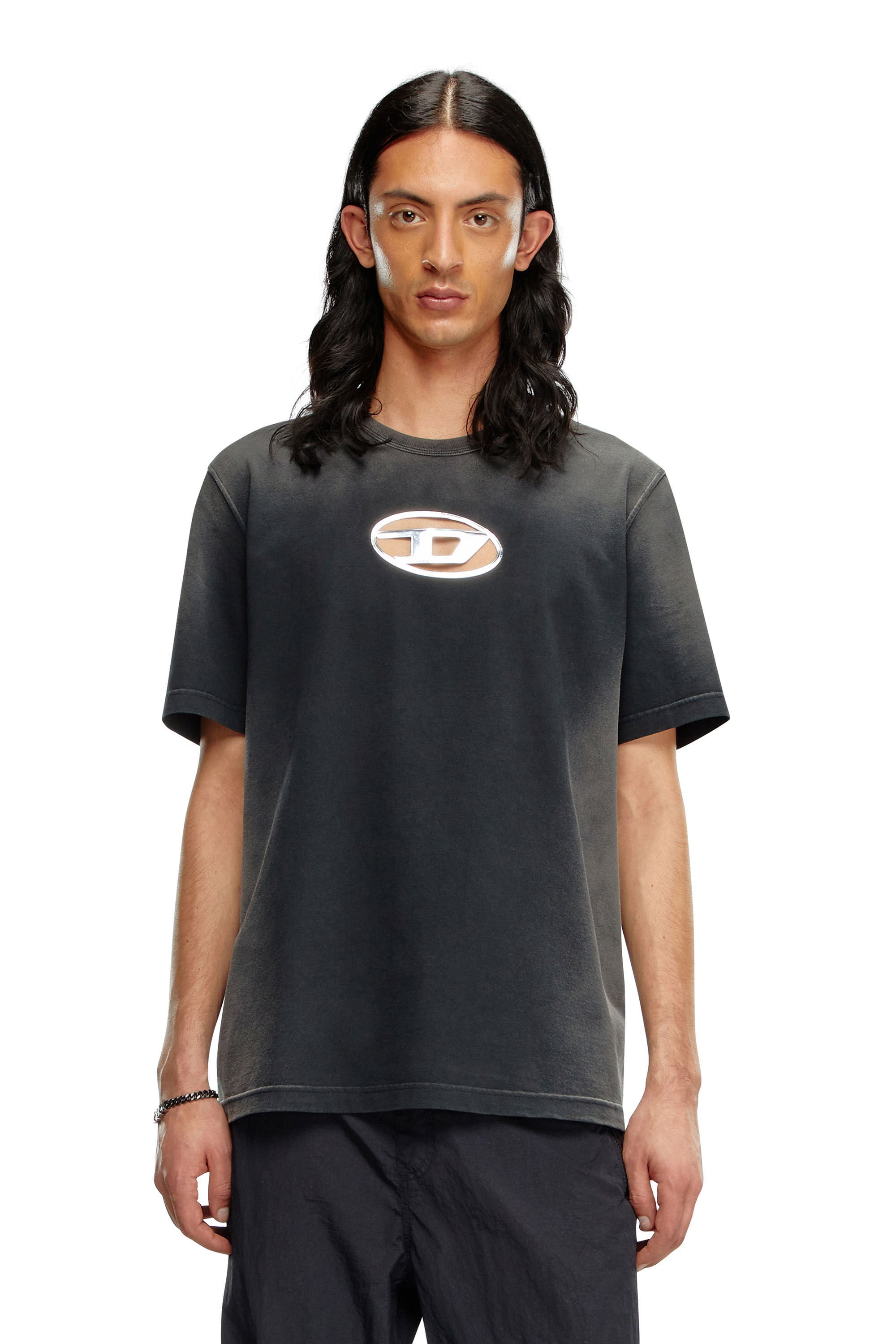 Diesel T-shirt Sfumata Con Stampa Oval D In Black