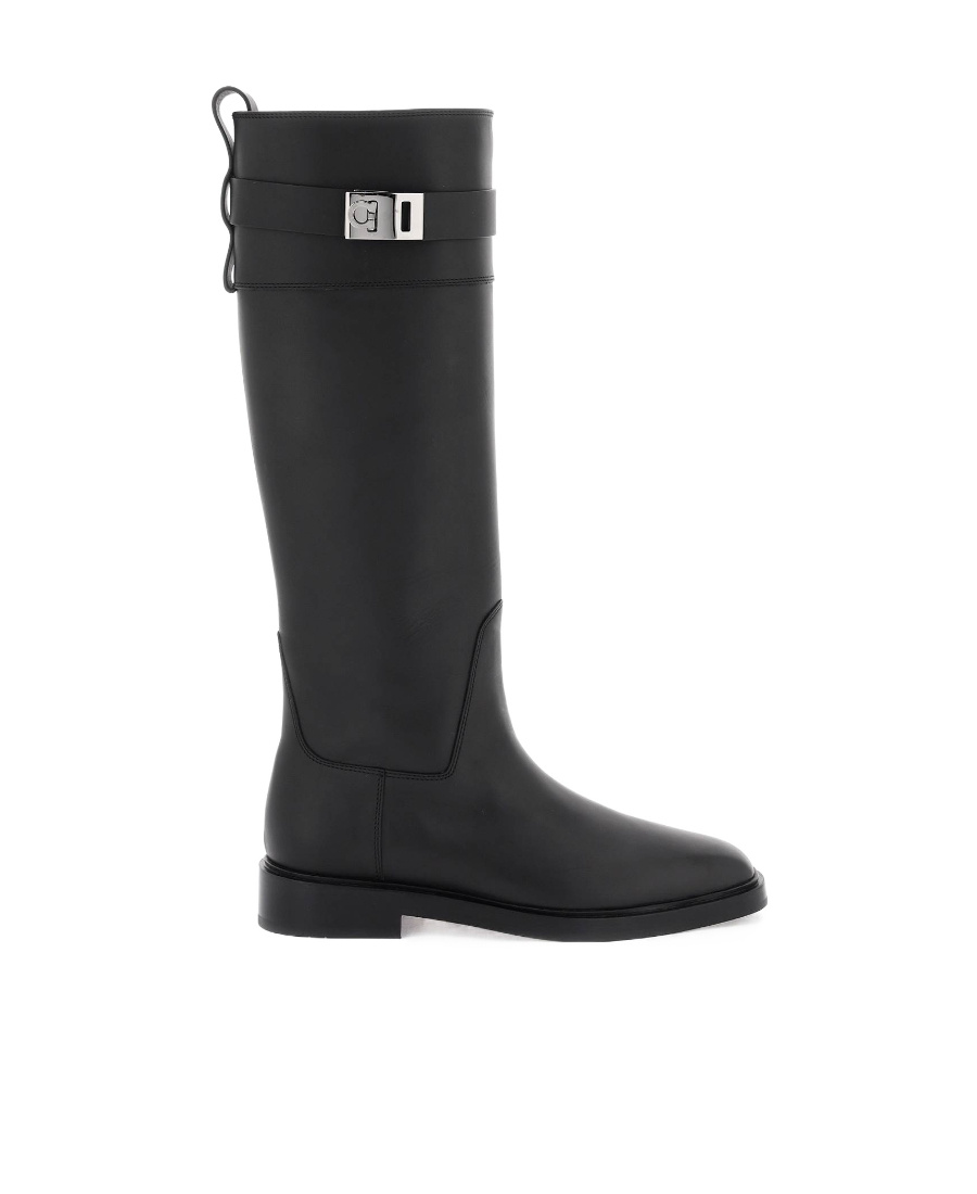 Ferragamo Stivale Ryder Leather Boots In Black