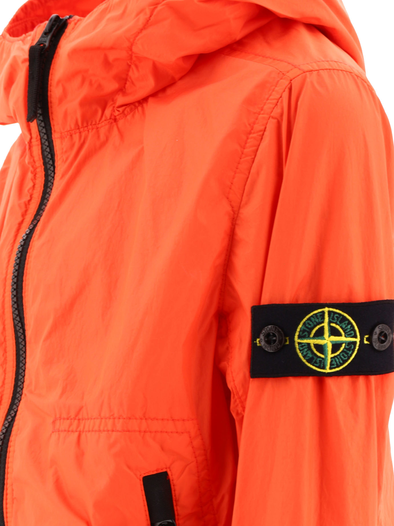 Stone Island Compass-patch Hooded Rain Jacket In Red