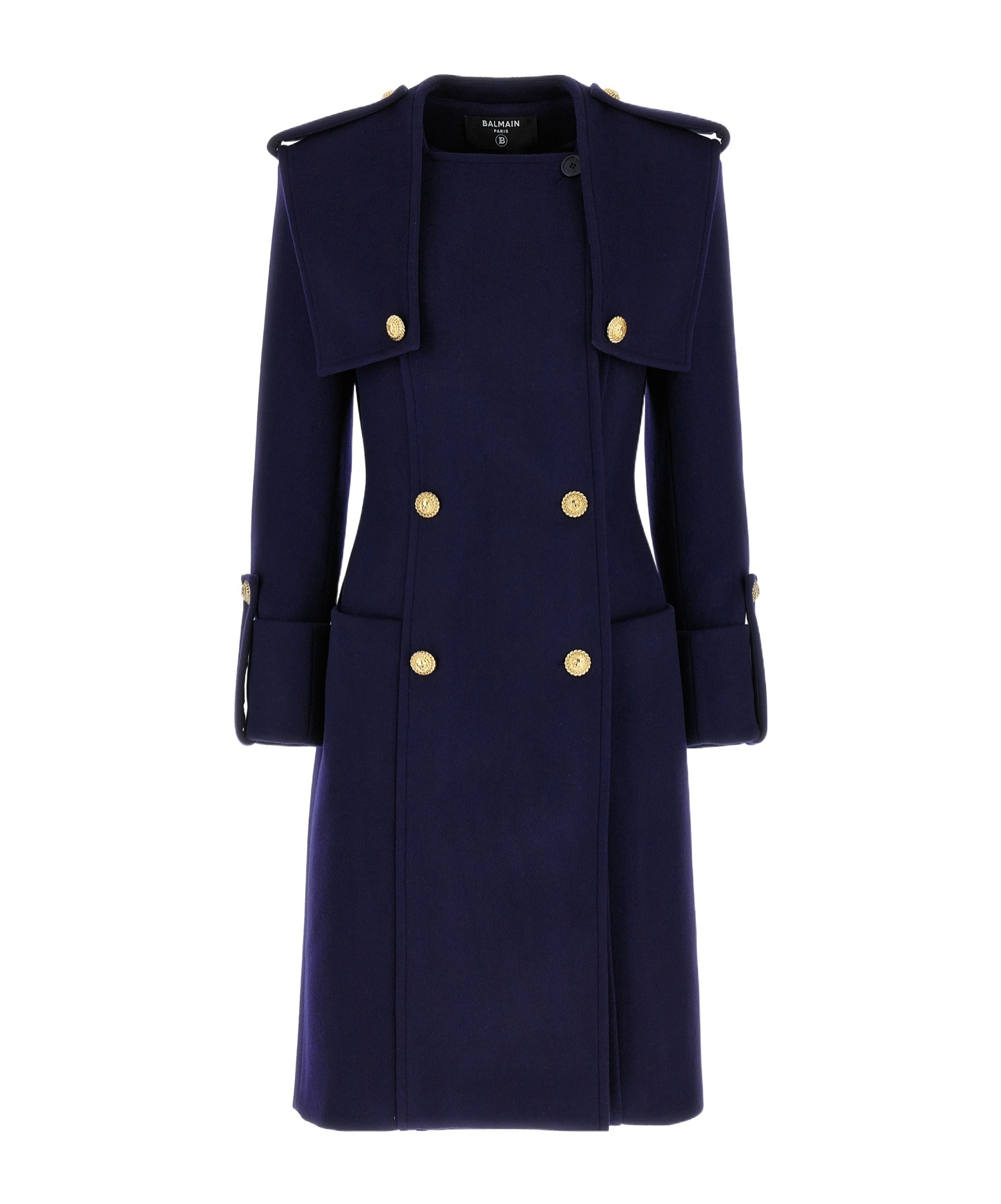 Balmain Long Coat Double-breasted Gold Buttons In Black