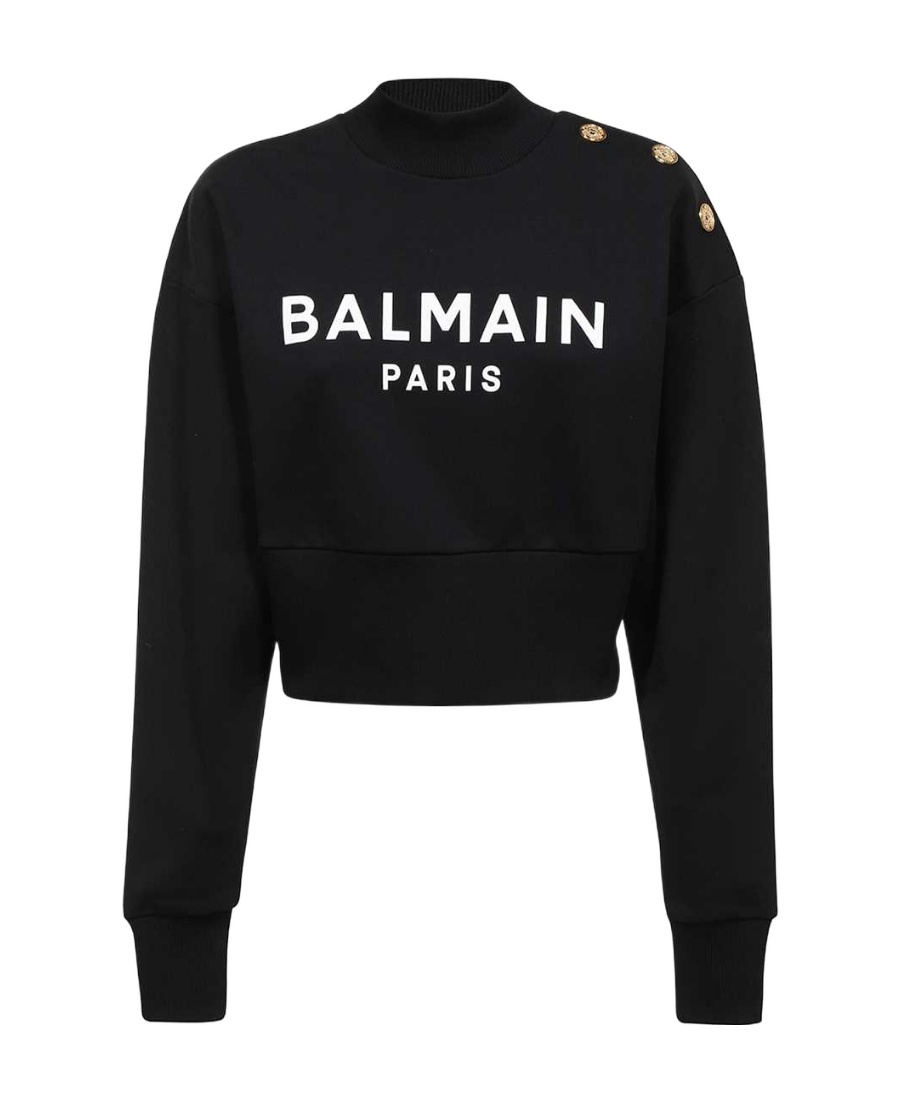 Balmain Biologic Cotton Sweatshirt With Frontal Logo In Black