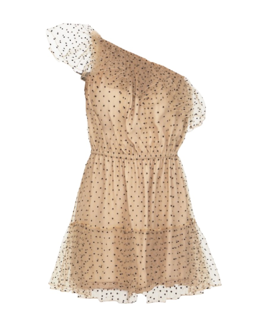 Gucci Women Embroidered Tulle Mini Dress In Nude