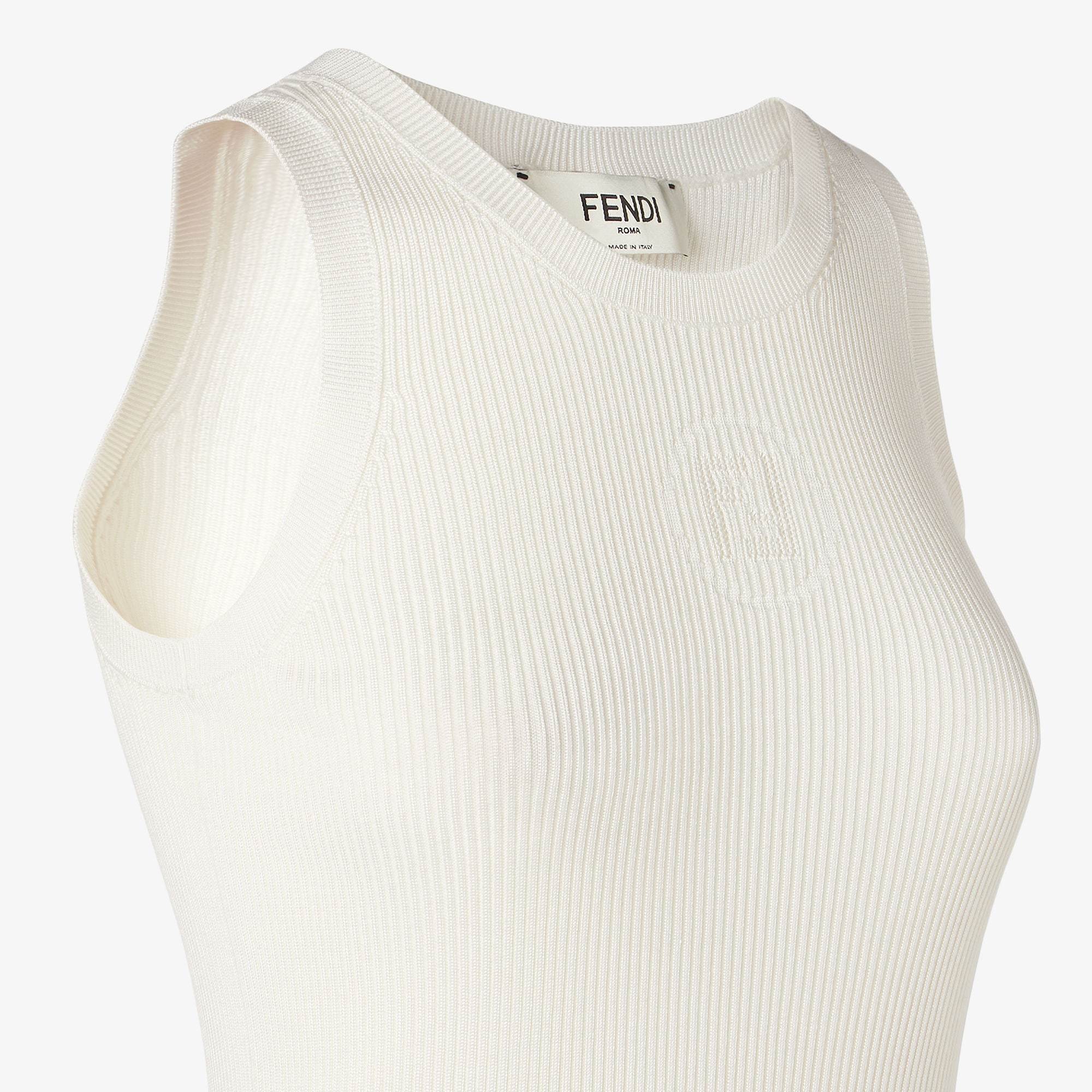 Fendi Ivory Ribbed Top In Silk Blend In White