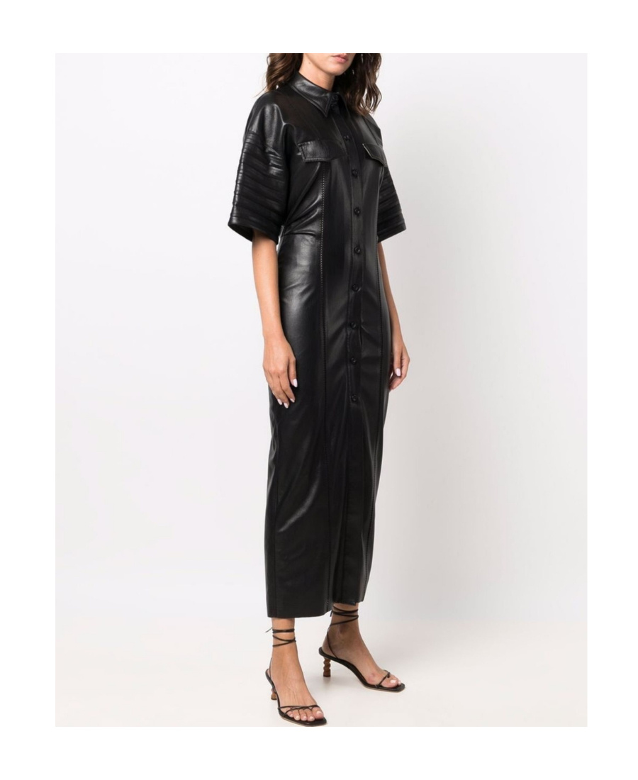 Nanushka Taissa Pleated-sleeve Vegan Leather Midi Dress In Black