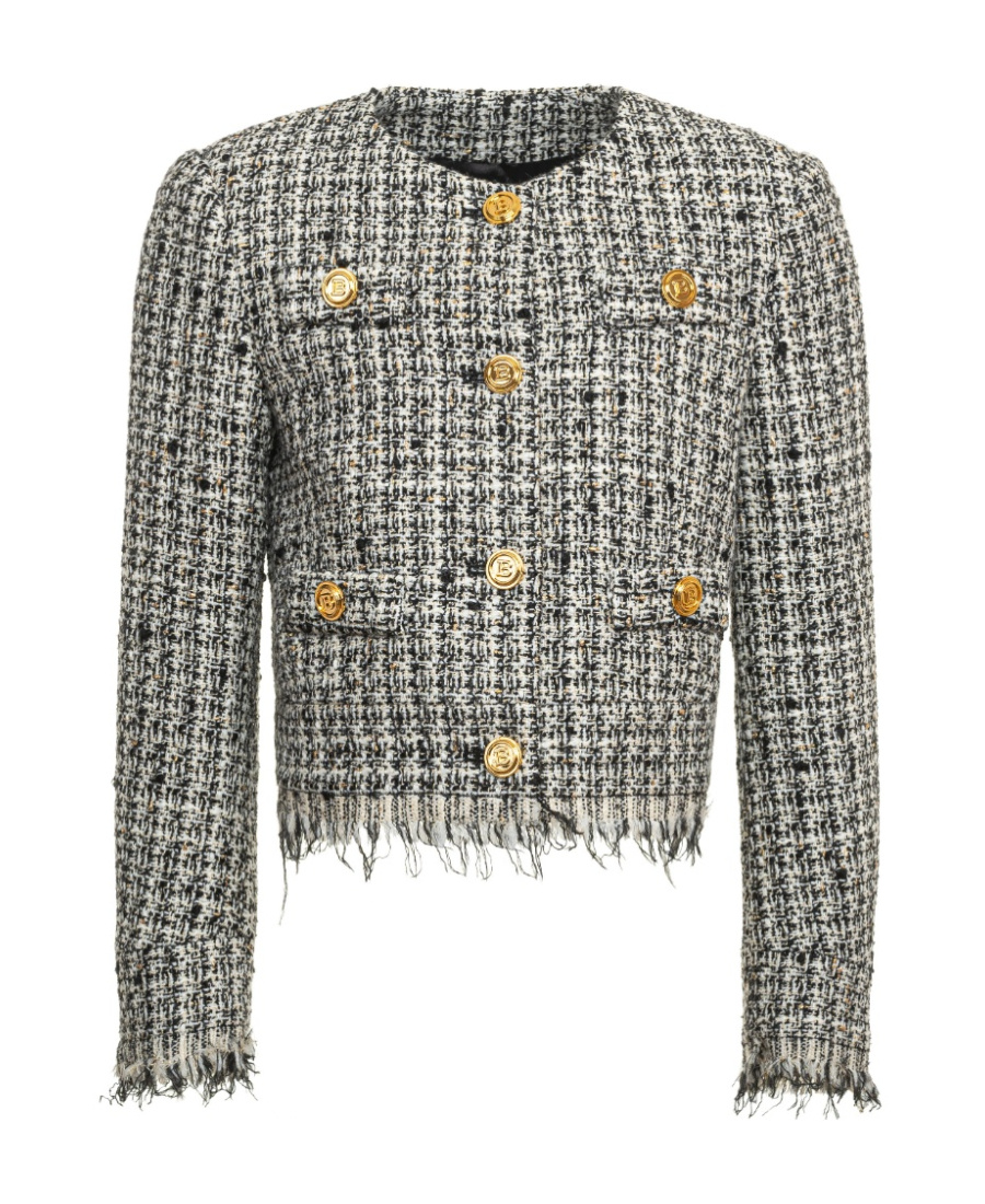 Balmain Kids Single-breasted Tweed Jacket In Gray