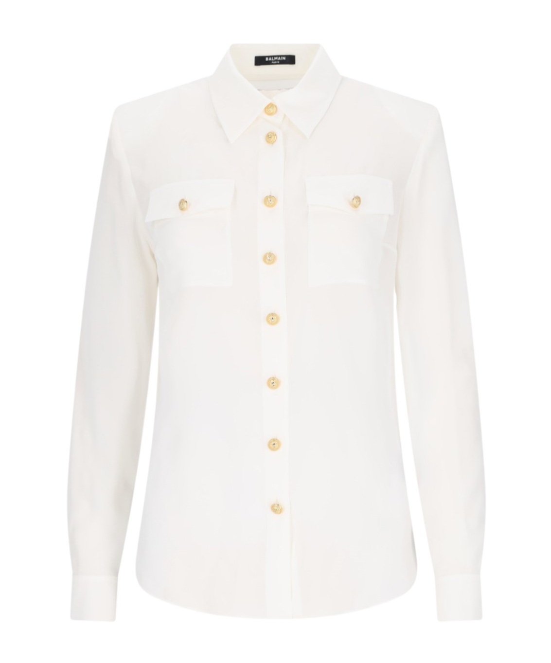 Balmain Button-embellished Silk Crepe De Chine Shirt In White