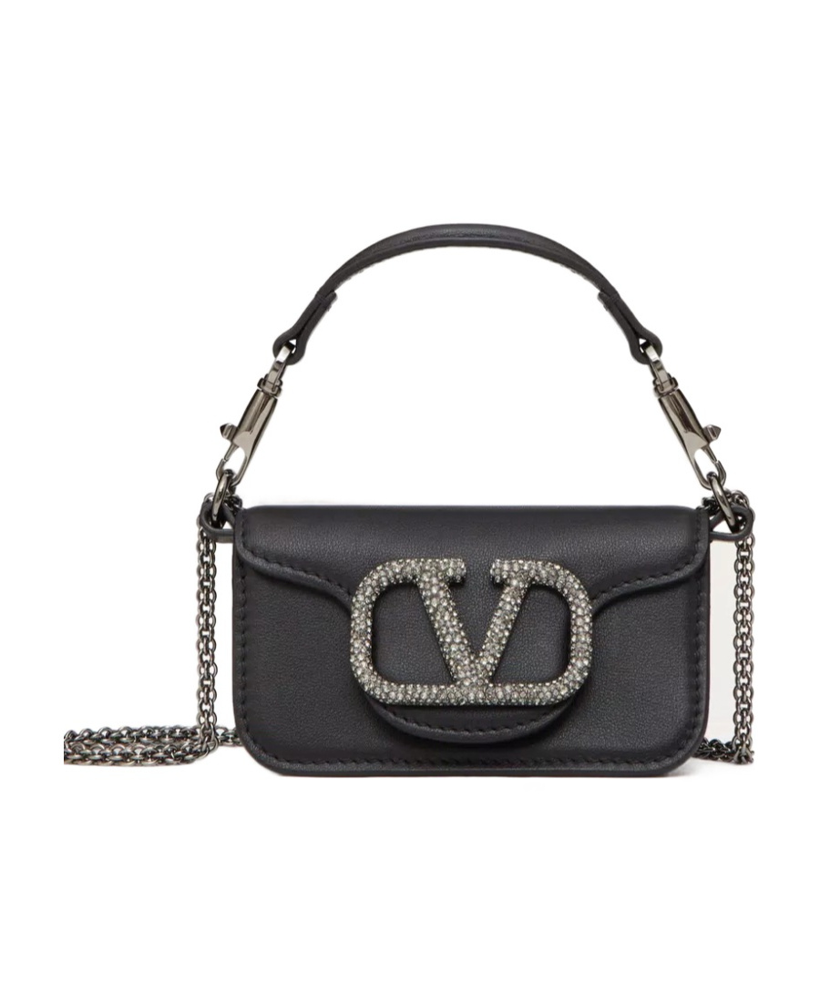 Shop Valentino Locò Micro Bag With Chain And Jewel Logo In Black