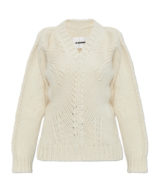 Jil Sander V-neck Wool Sweater In White