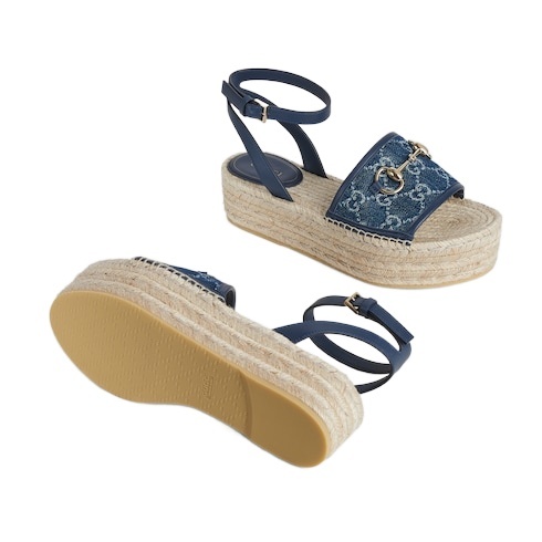 Gucci Women's Flatform Espadrille With Horsebit In Blue