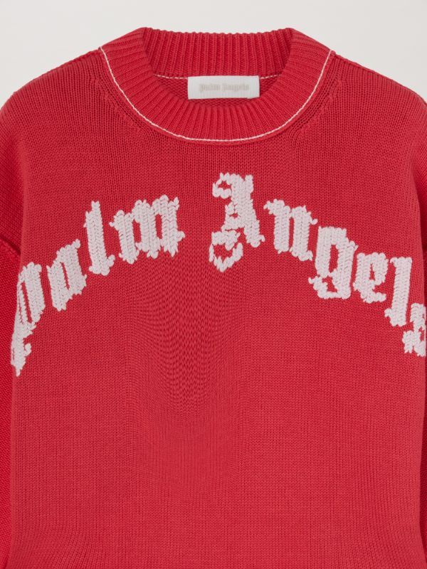 Palm Angels Logo Intarsia Sweater In Red