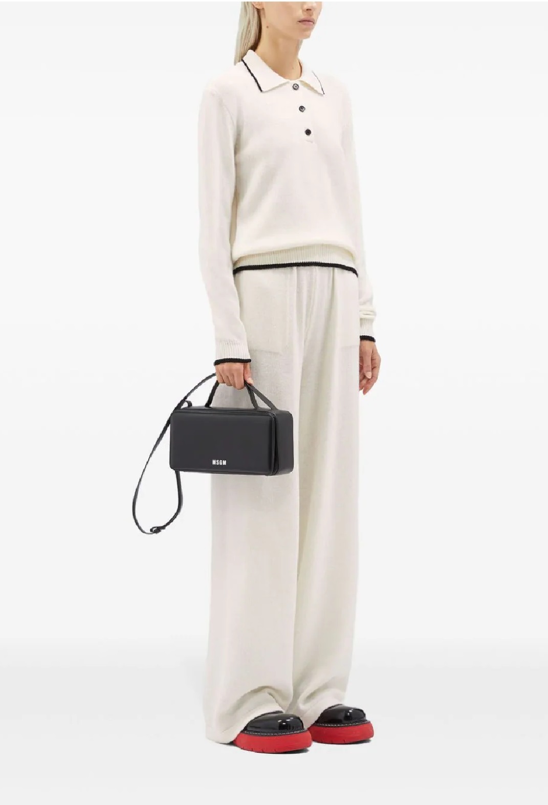 Msgm Wide-leg Wool Blend Trousers In White
