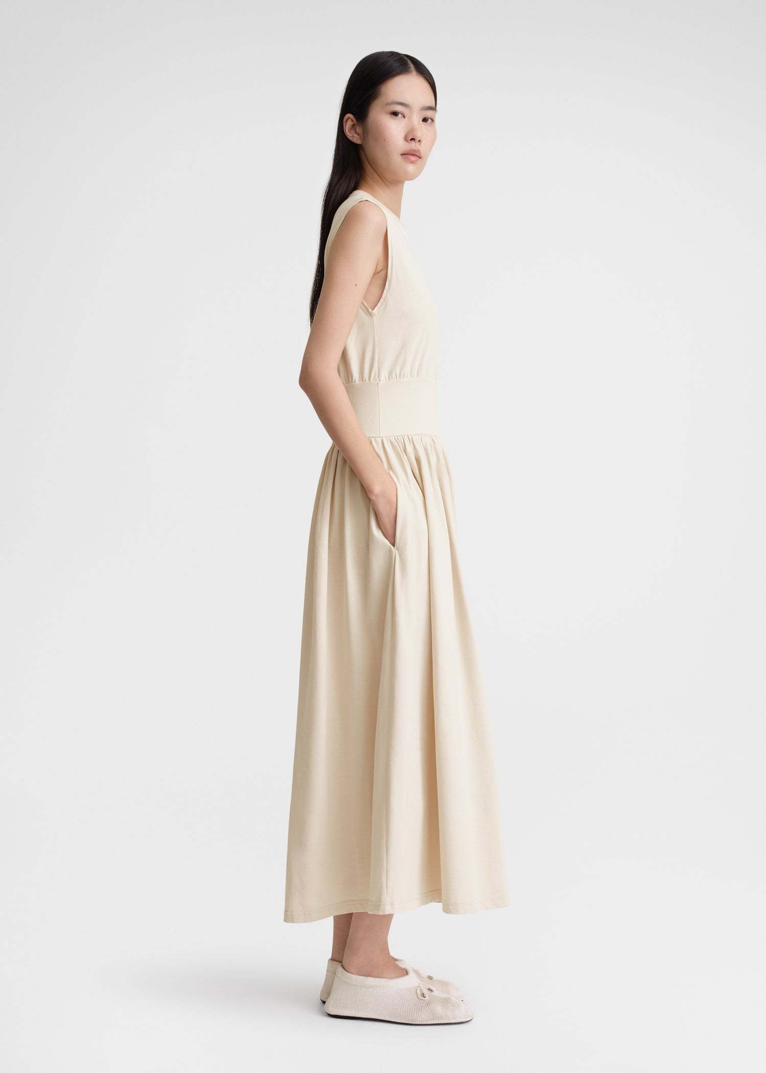 Totême Off-white Sleeveless Midi Dress In 087 Pearl
