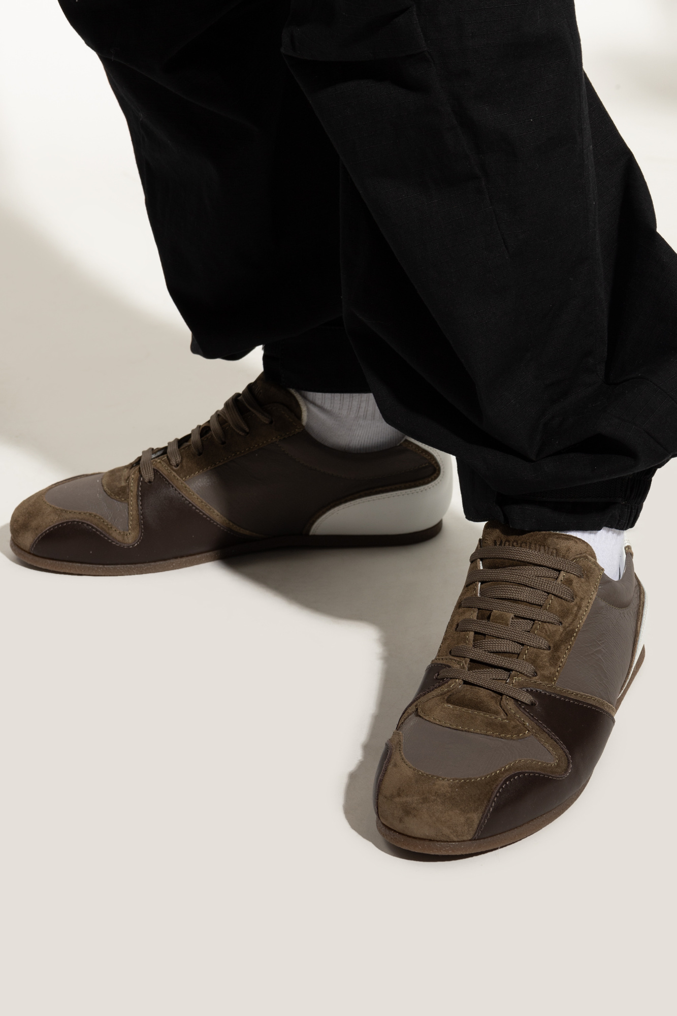 Moschino Leather Sneakers In Black