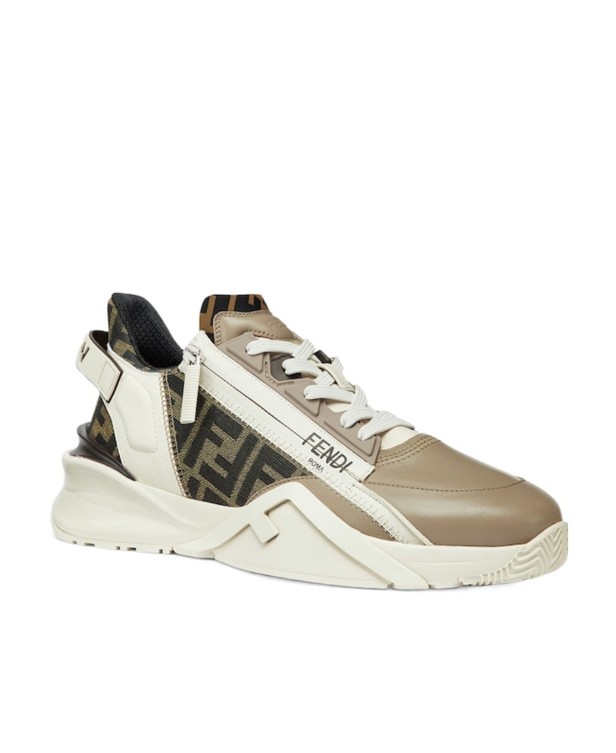Fendi Beige Leather Sneakers With Ff Motif In Multi