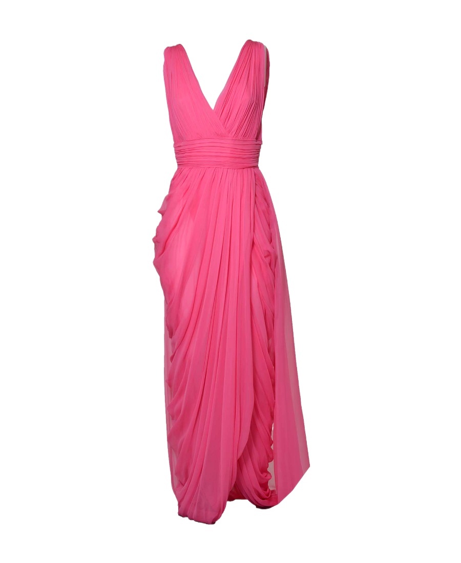 Alberta Ferretti Draped Tulle Silk Gown In Pink