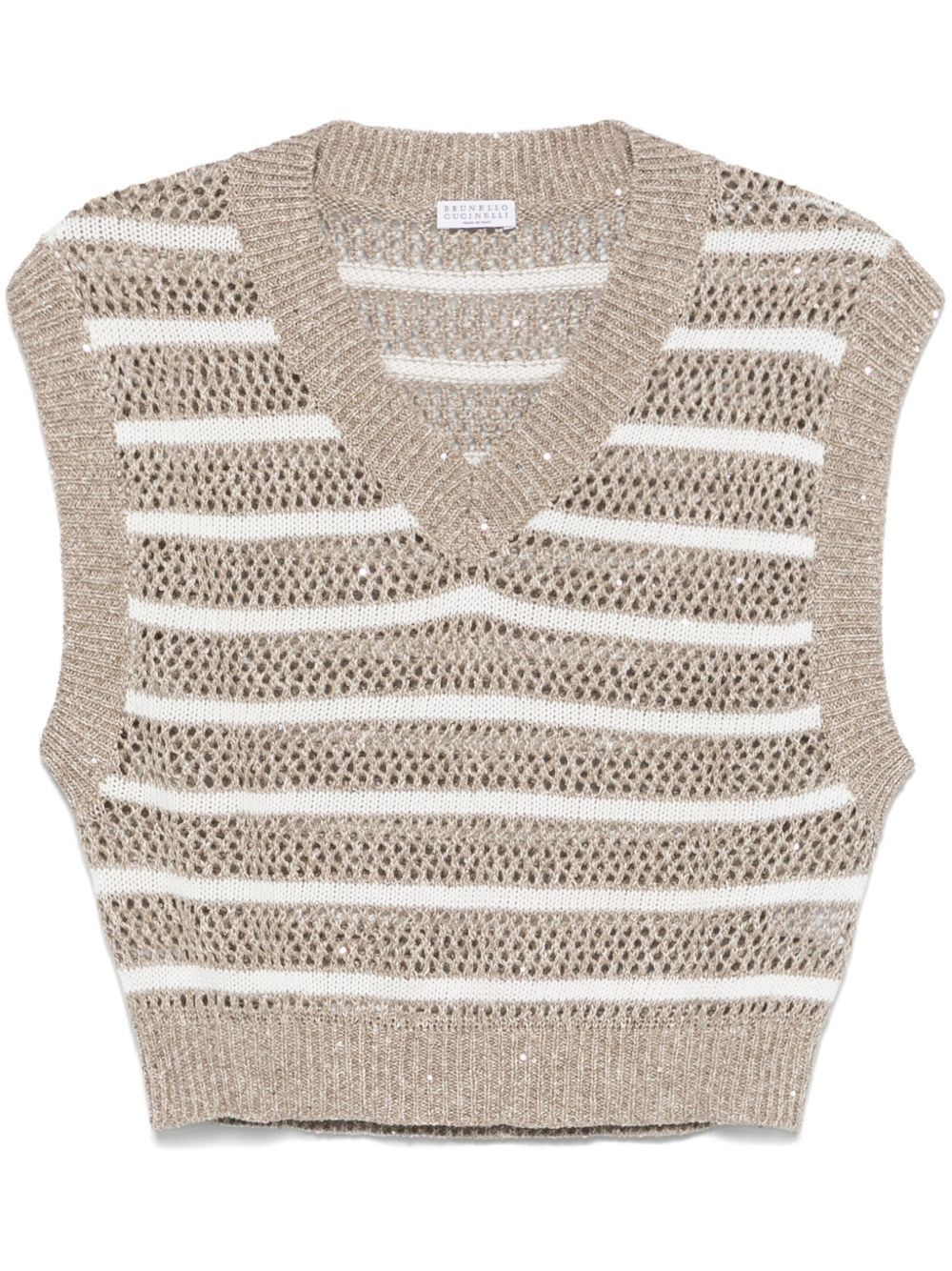 Brunello Cucinelli Sequined Knitted Vest In Nude