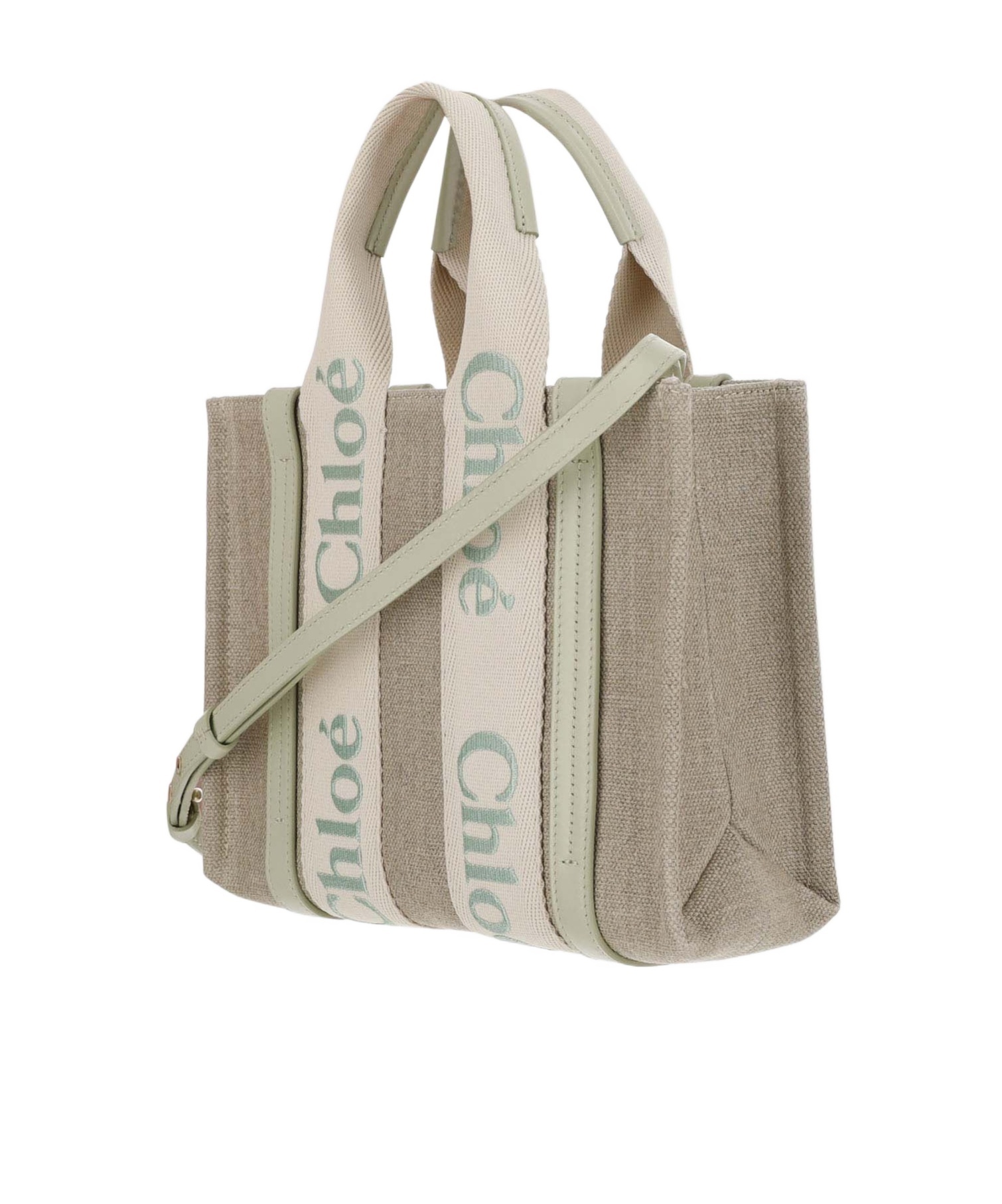 Chloé Woody Linen Small Tote Bag In Nude