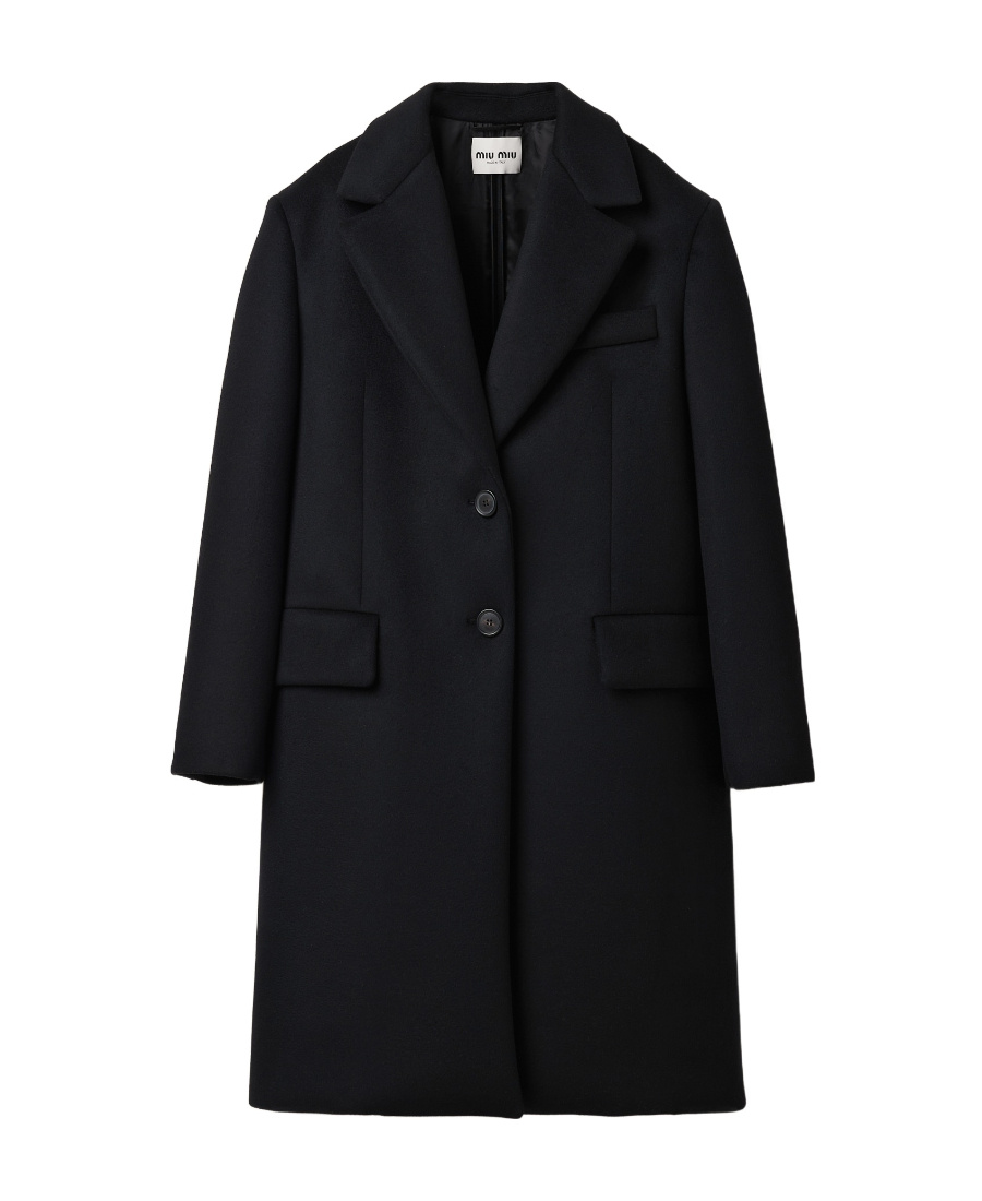 Miu Miu Virgin Wool-blend Velour Coat In Black