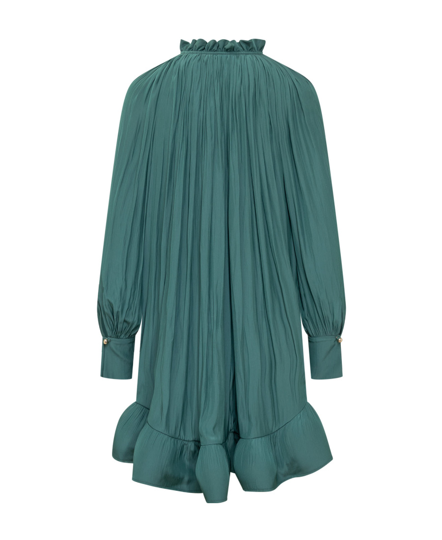 Shop Lanvin Long Sleeved Gathered Flared Dress In Blue