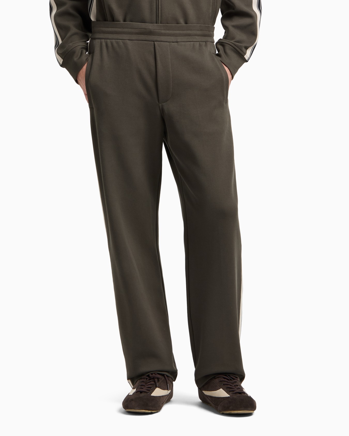 Emporio Armani Asv Jersey Trousers With Elasticated Waist And Contrasting Bands In Green