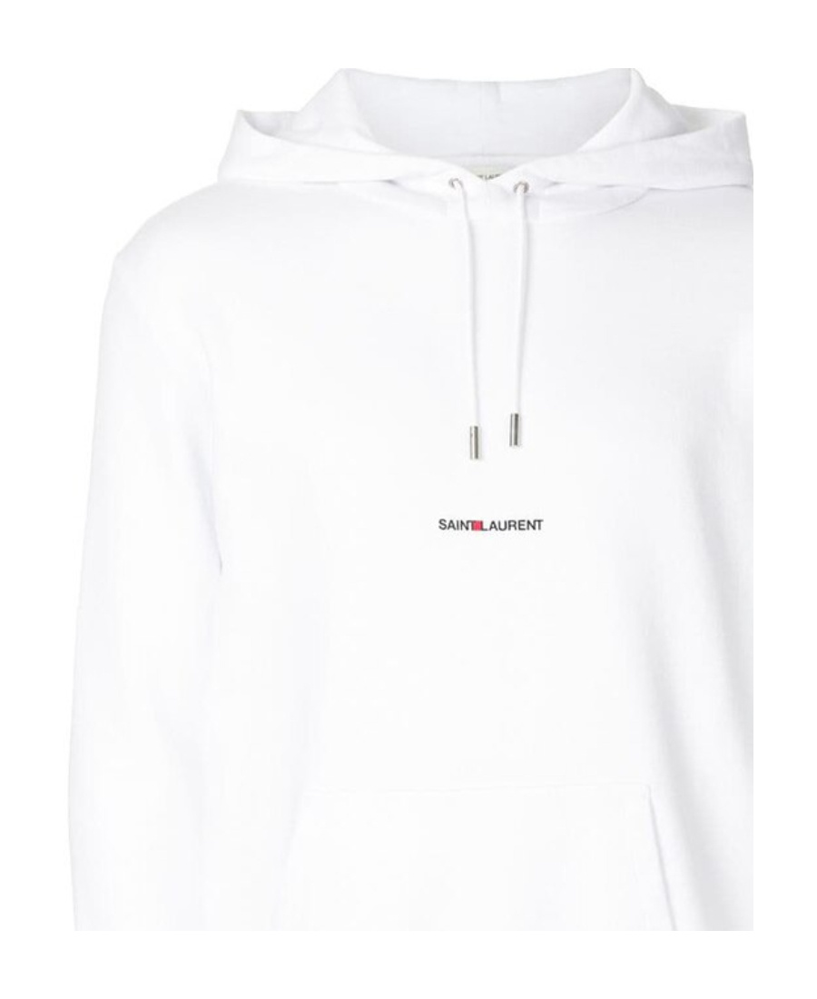 Saint Laurent Signature Logo Cropped Hooded Sweatshirt In White