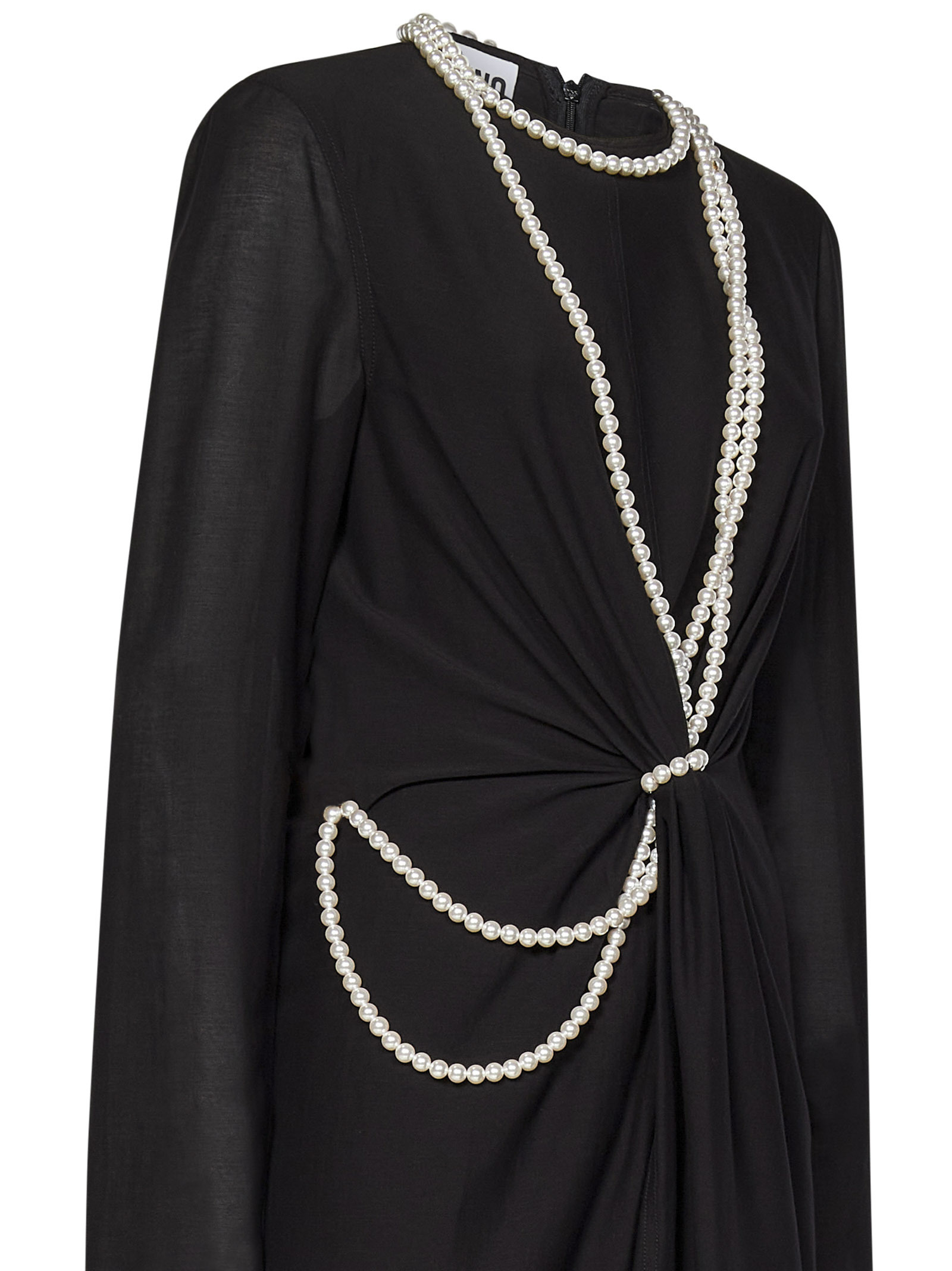 Moschino Black Midi Dress With Pearl Accents And Tailored Fit In Black