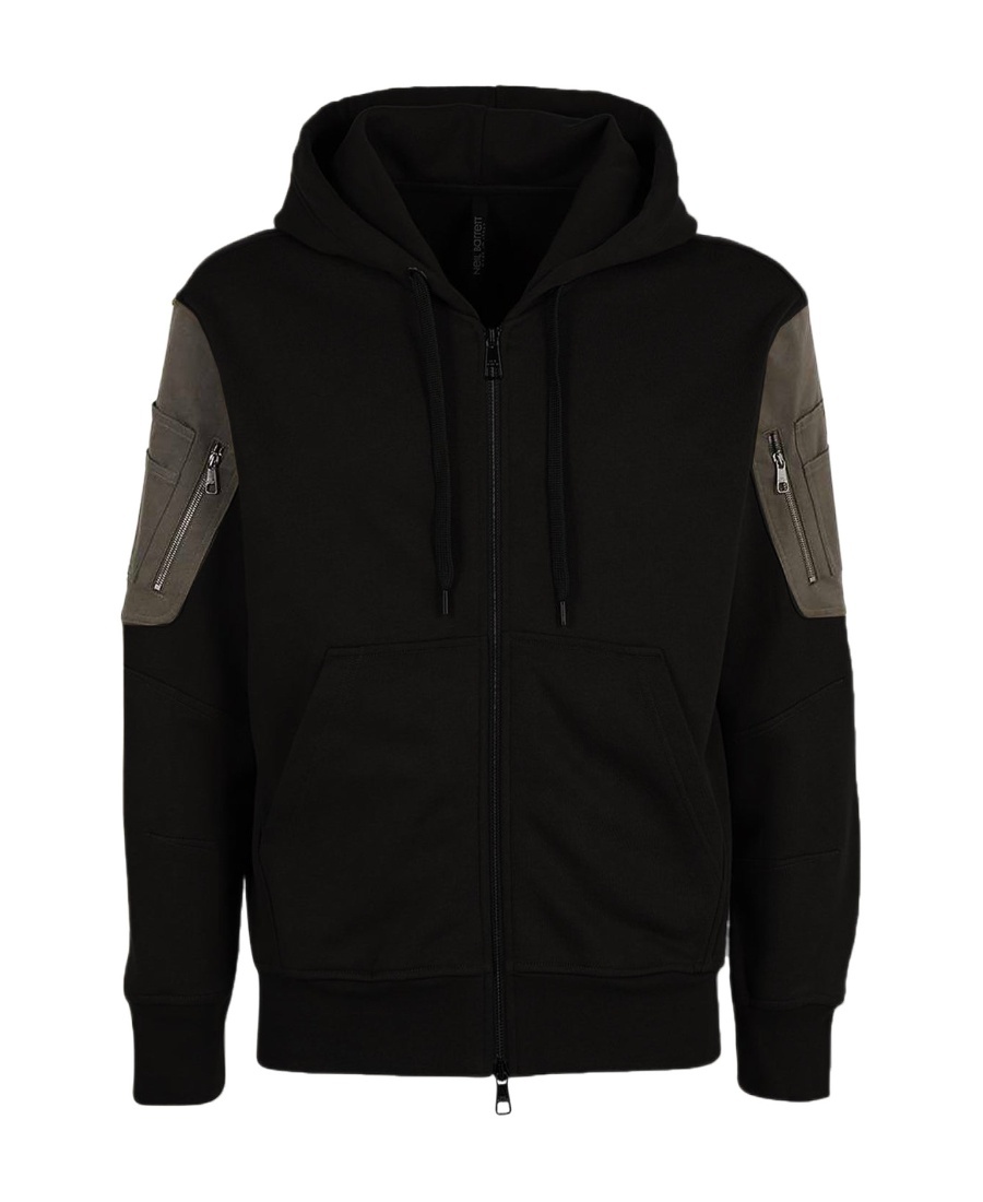 Neil Barrett Cotton Logo Hooded Sweatshirt In Black