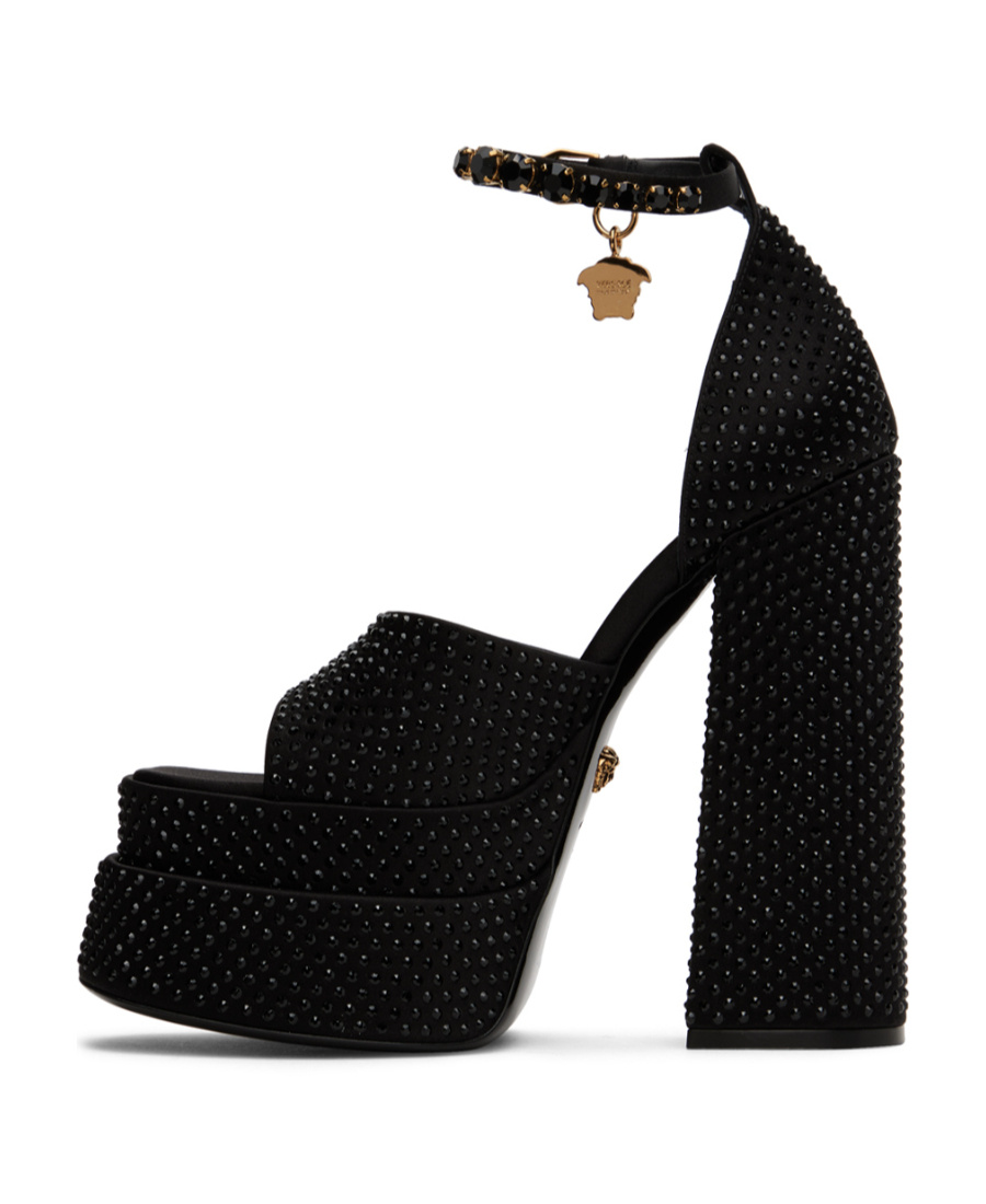 Versace Aevitas 140 Medusa Crystal-embellished Platform Sandals In Black