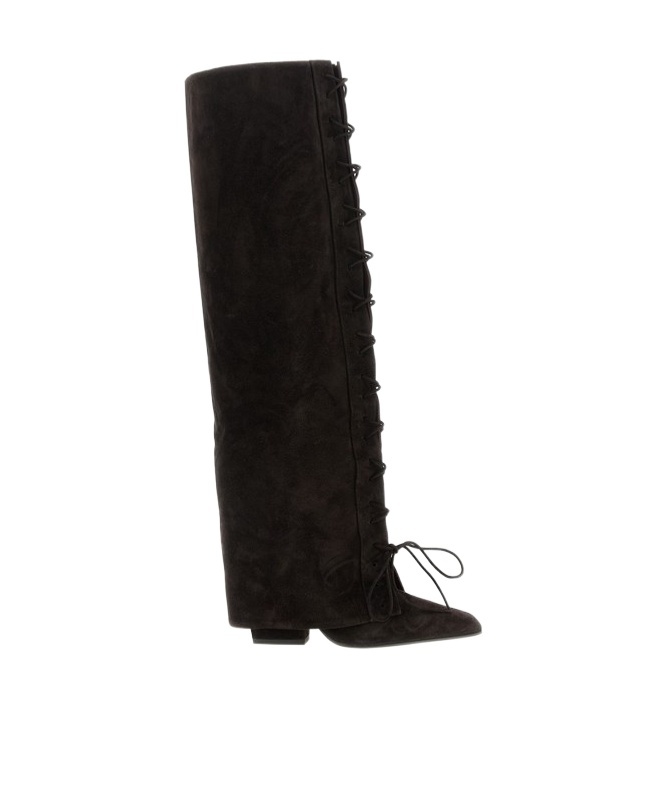 Paris Texas Jane Fold Over Lace-up Boots In Brown
