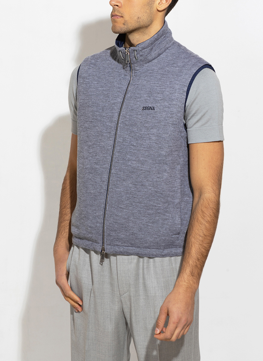 Zegna Reversible Zip-up Vest In Blue