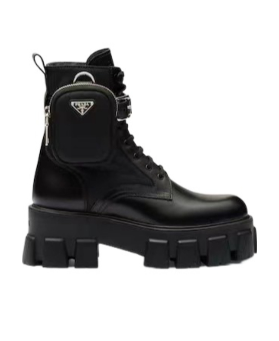 Prada Monolith Side Small Pocket Decorative Lacing Platform Martin Boots In Black
