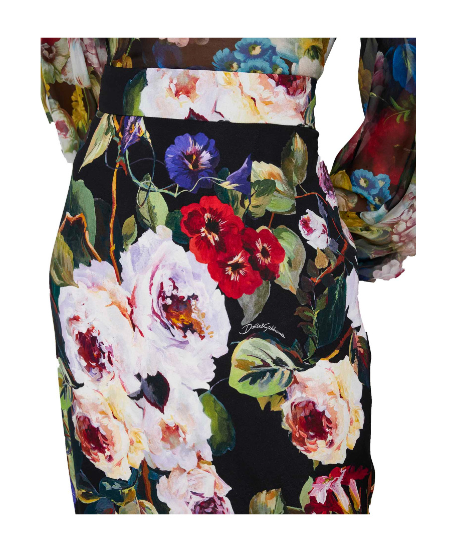 Dolce & Gabbana Silk Blend Charmeuse Printed Midi Skirt In Black