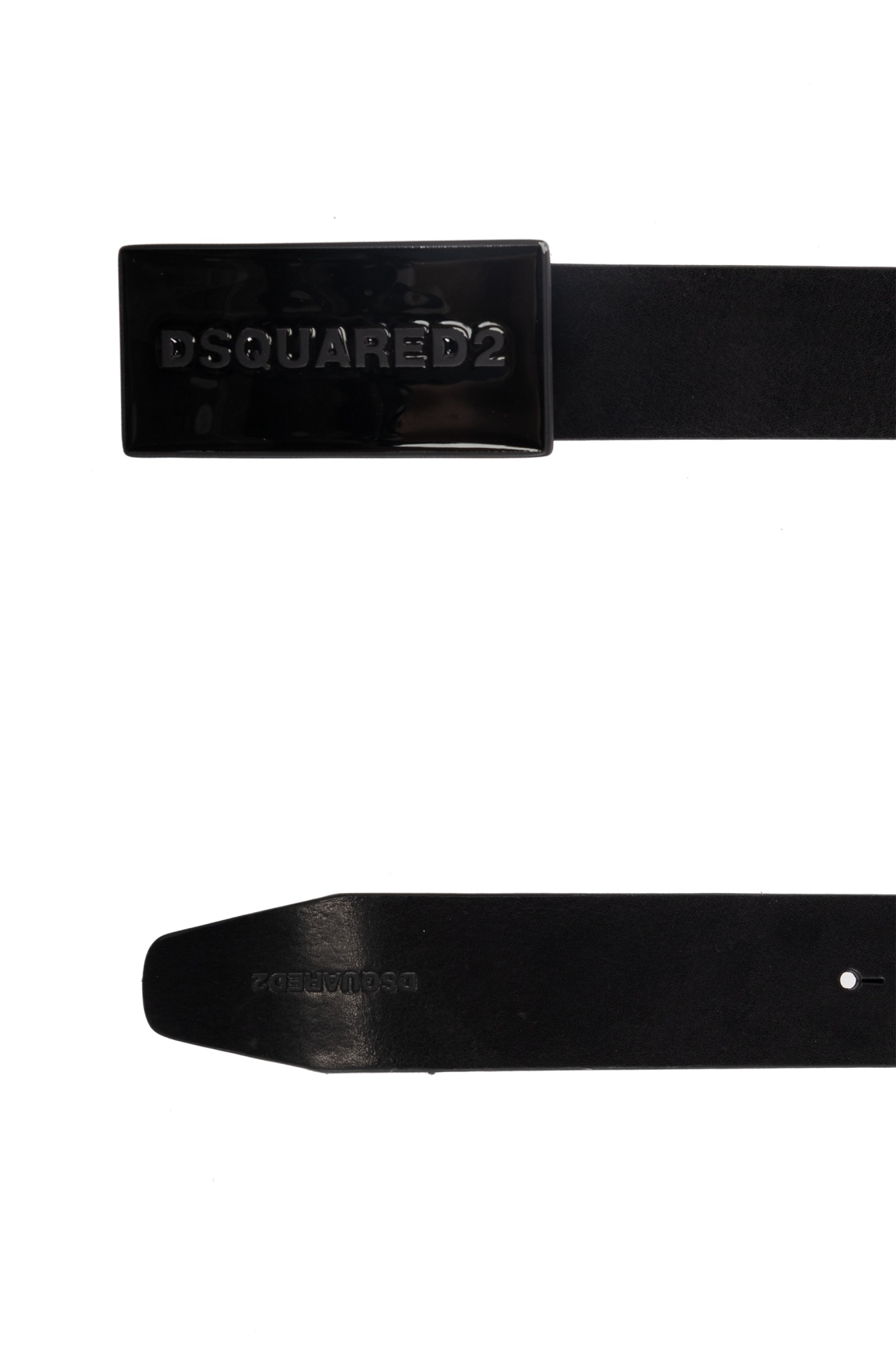 Dsquared2 Black Leather Belt With Logo Plaque Closure In Black